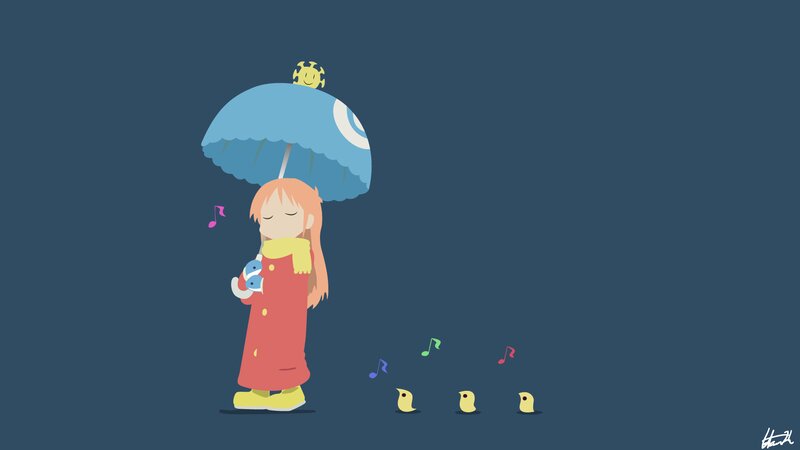 Girl with Umbrella and Birds — Blue