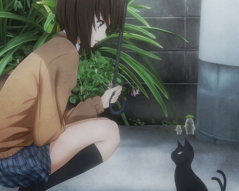 Girl with Umbrella and Cat — Brown