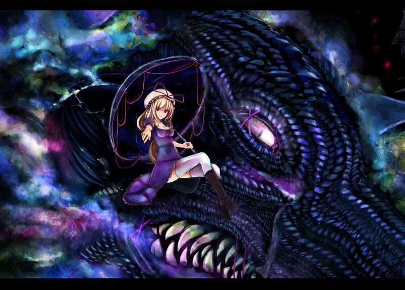 Girl with umbrella and dragon