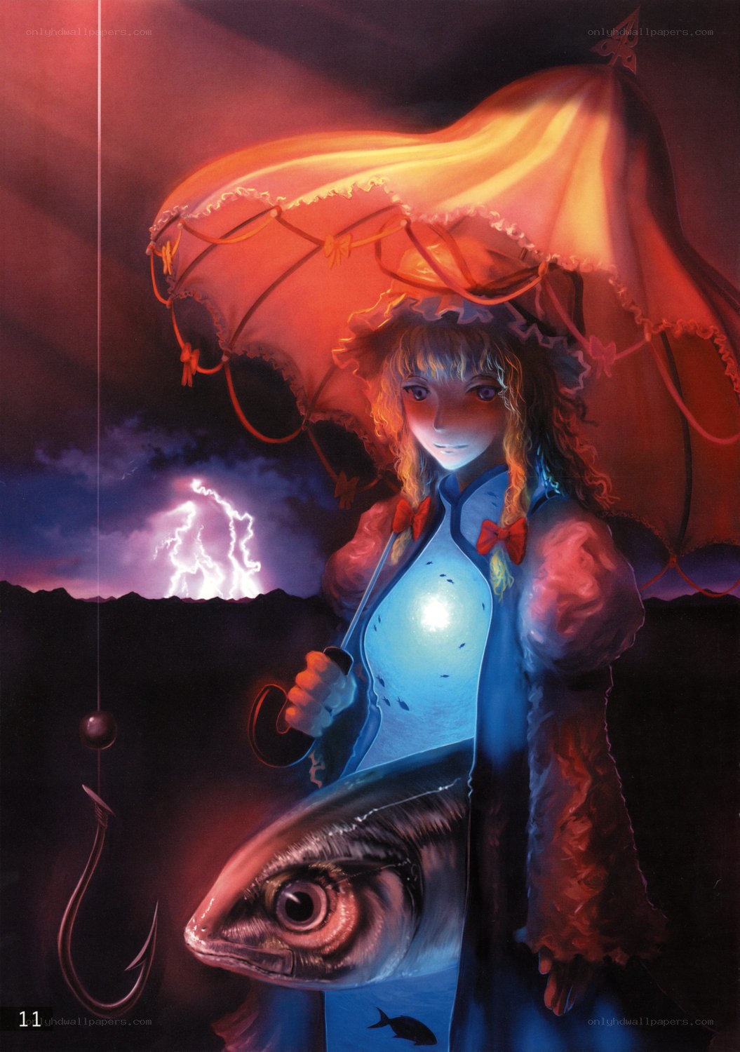 Girl with umbrella and fish
