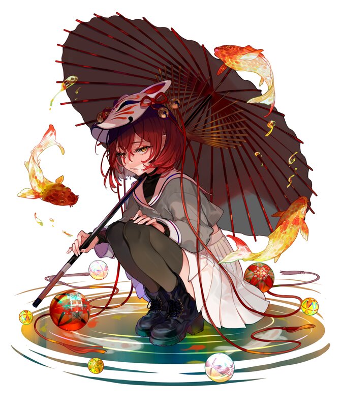 Girl with Umbrella and Koi