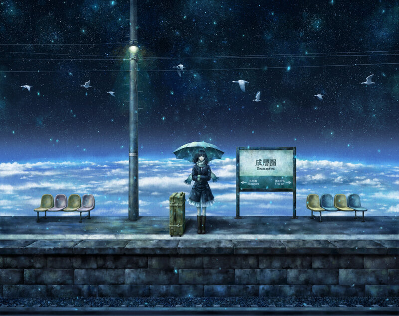 Girl with Umbrella at Station
