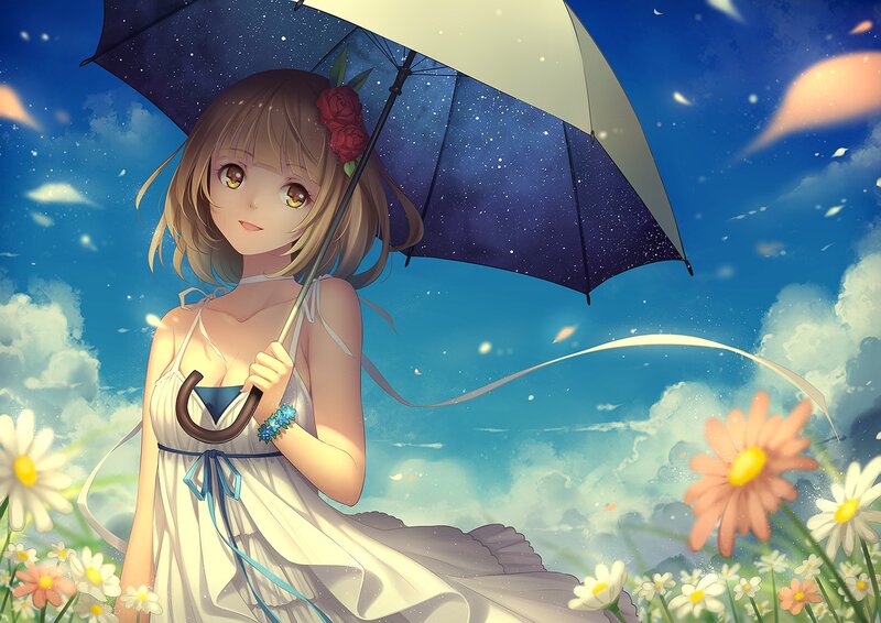 Girl with Umbrella — Blue, Serene