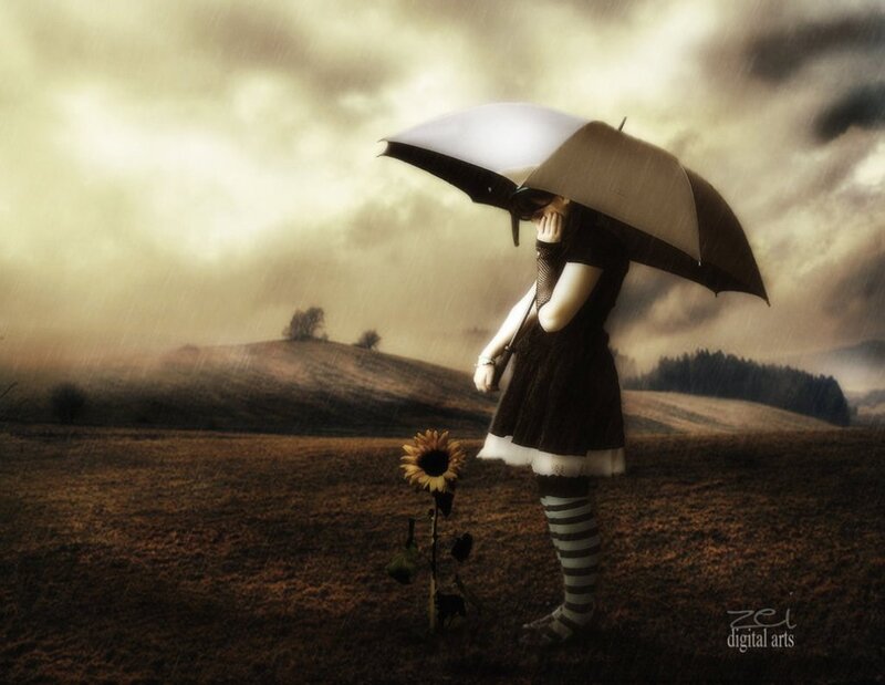 Girl with Umbrella — Brown