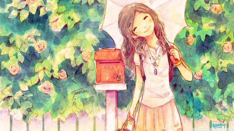 Girl with Umbrella — Green, Serene