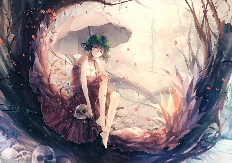 Girl with umbrella in a forest