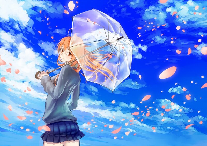 girl with umbrella in cherry blossoms