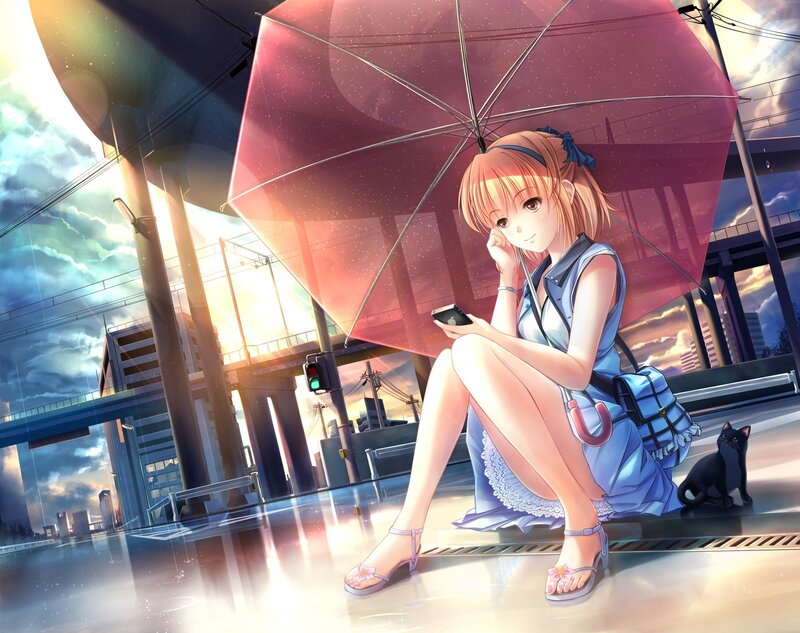 Girl with umbrella in city