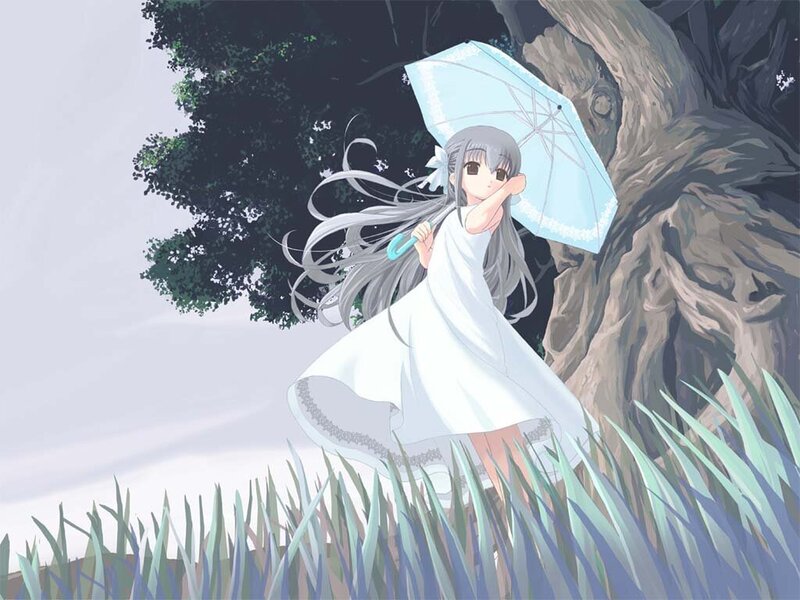 girl with umbrella in field