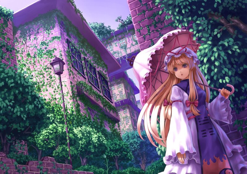 girl with umbrella in garden