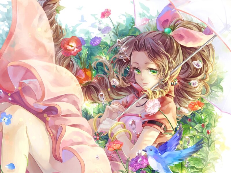 Girl with Umbrella in Garden — Pink