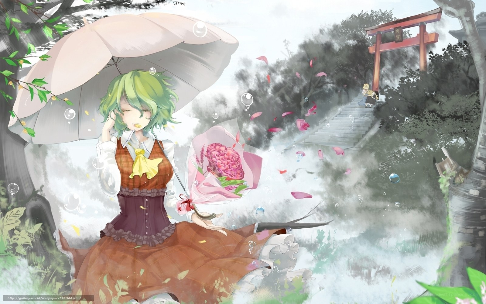 Girl with umbrella in garden