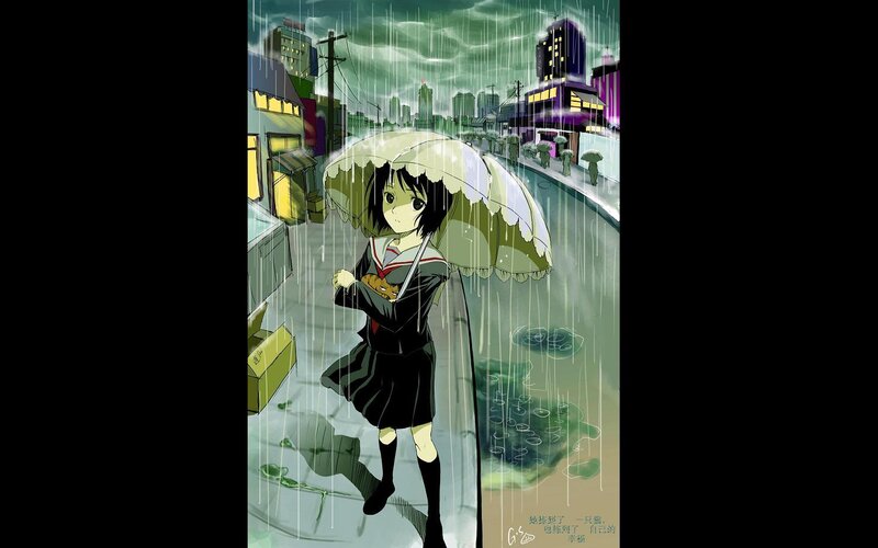 girl with umbrella in rain