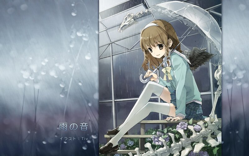 Girl with Umbrella in Rain