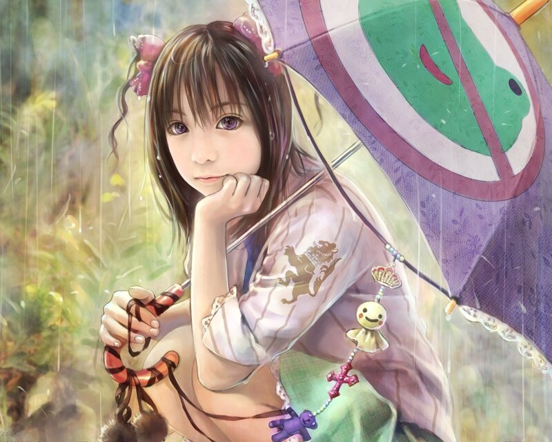 Girl with umbrella in rain