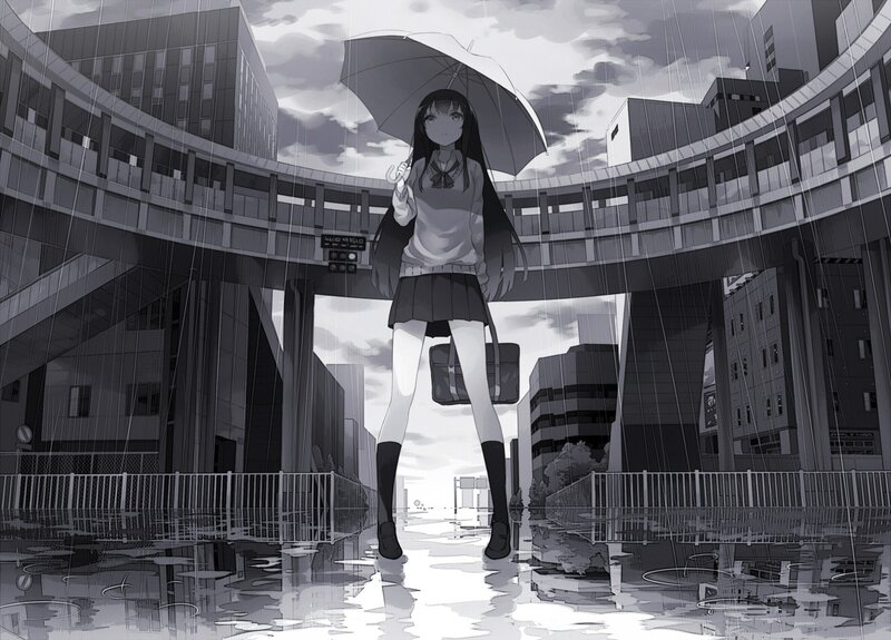 Girl with umbrella in rain