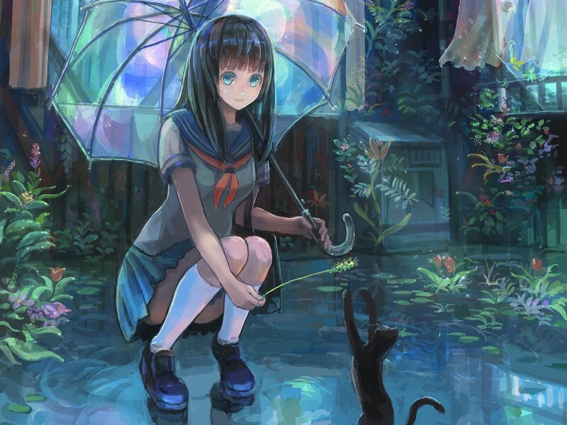 Girl with umbrella in rain