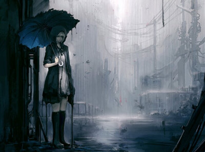 girl with umbrella in rain