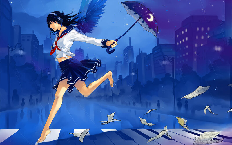 girl with umbrella in rain