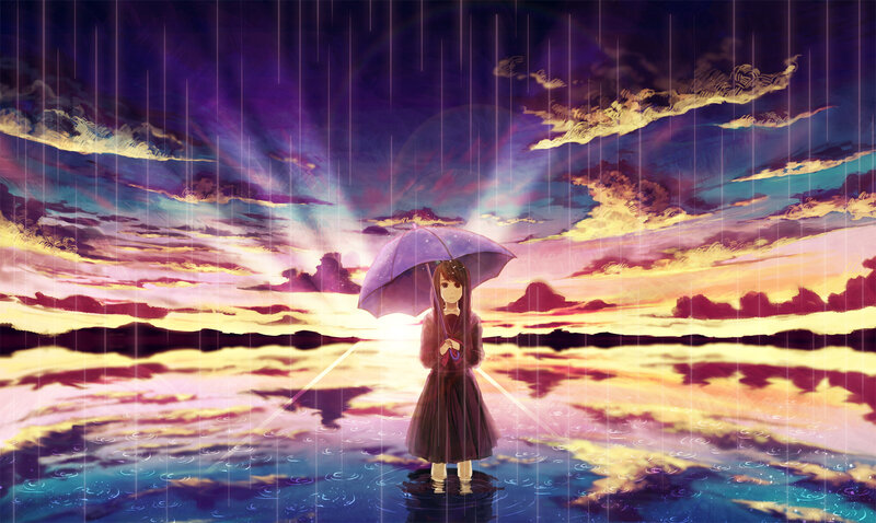 Girl with umbrella in rain