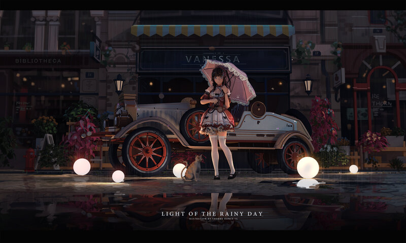 Girl with Umbrella in Rain — Gray, Melancholic, Night