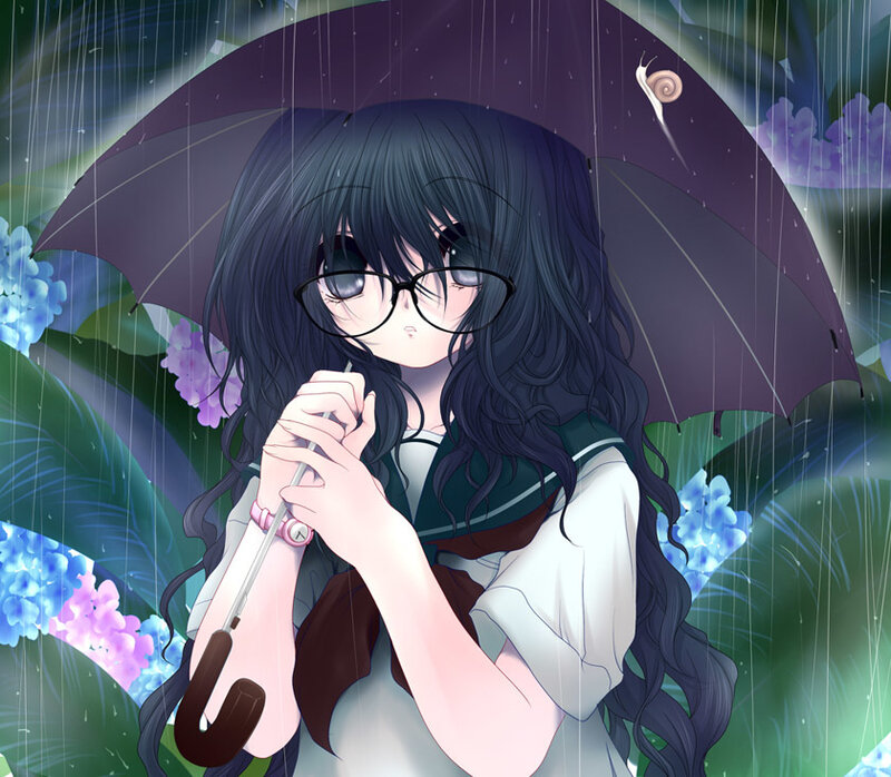 Girl with Umbrella in Rain — Purple