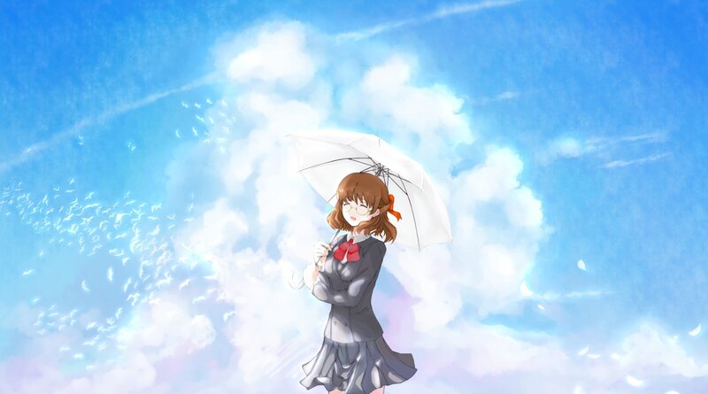 girl with umbrella in sky