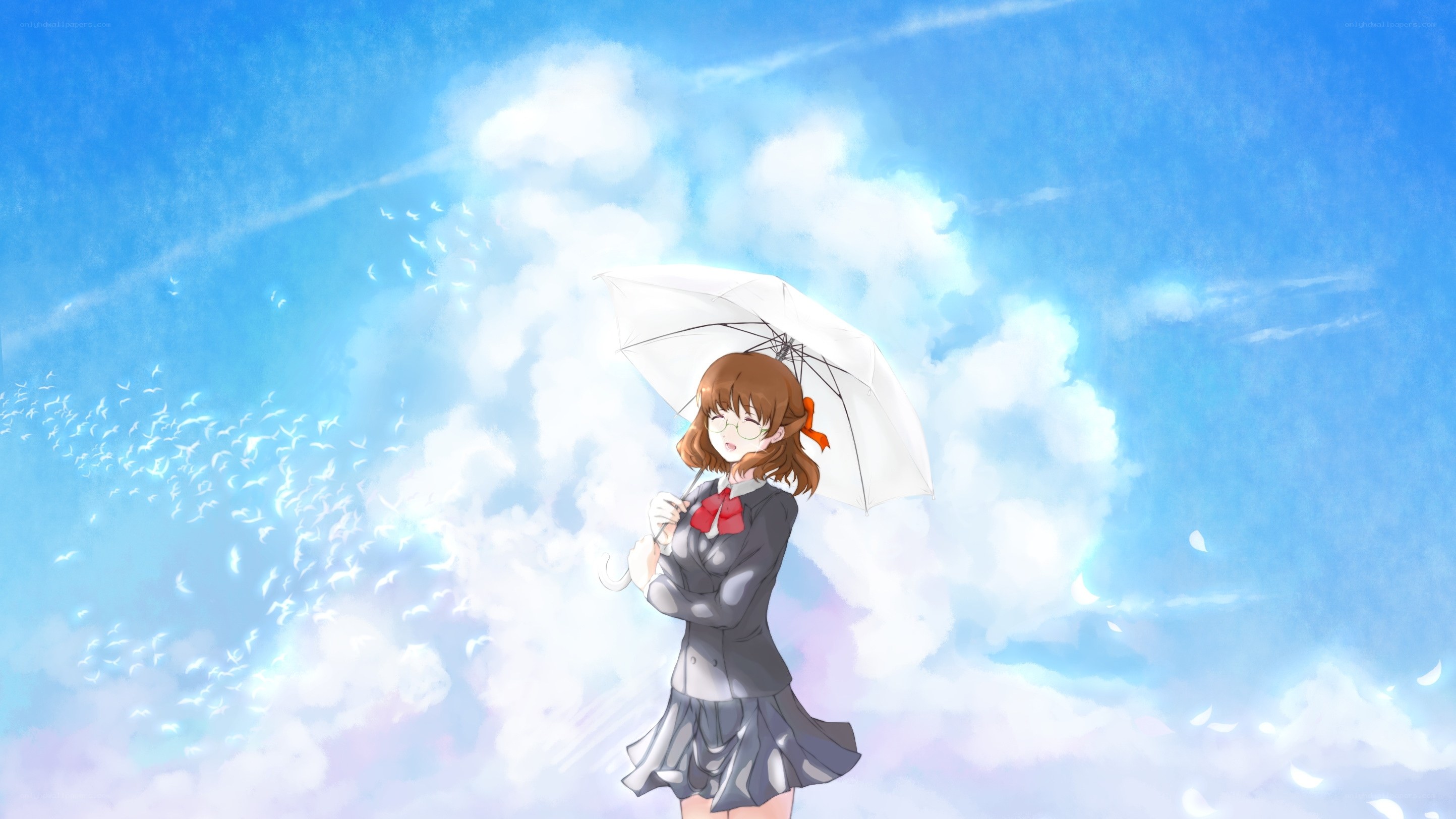 Girl with umbrella in sky