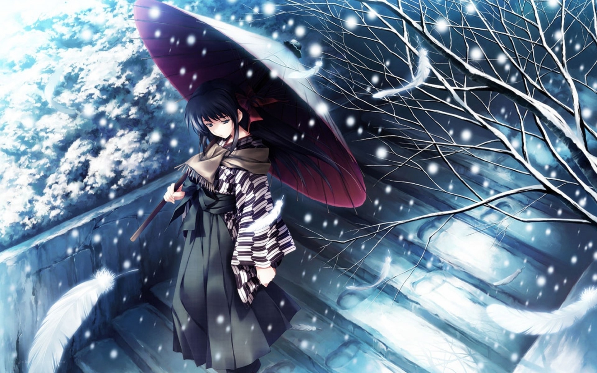 girl with umbrella in snow