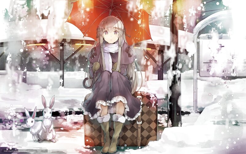 Girl with umbrella in snow