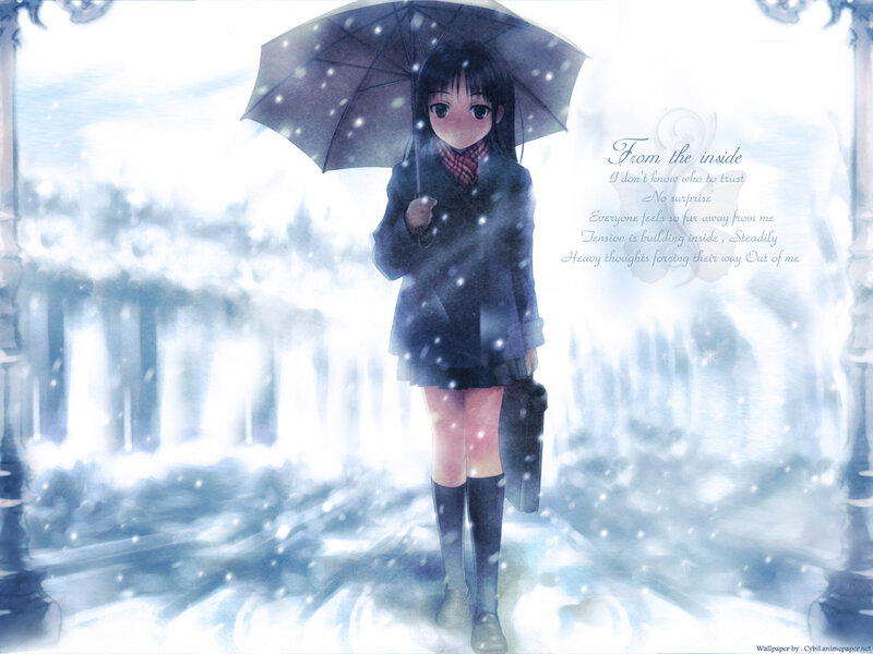 girl with umbrella in snow