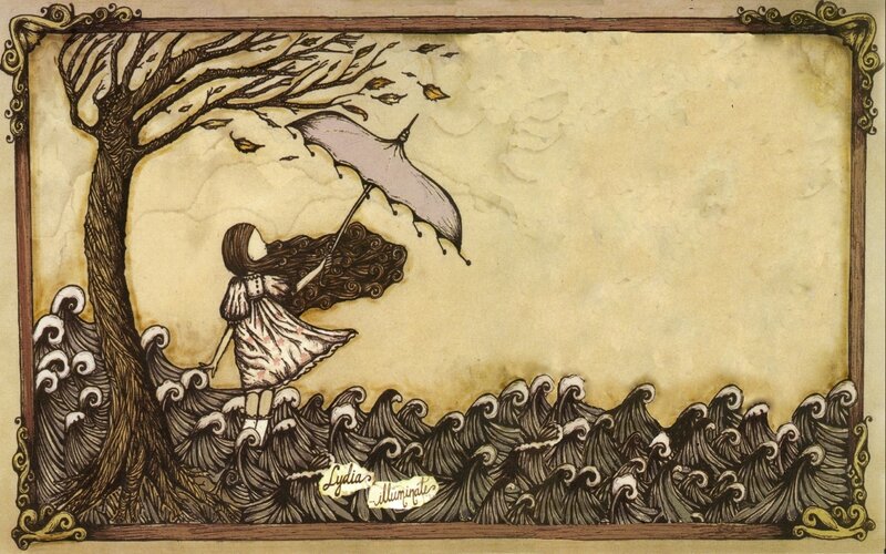 Girl with Umbrella in Storm