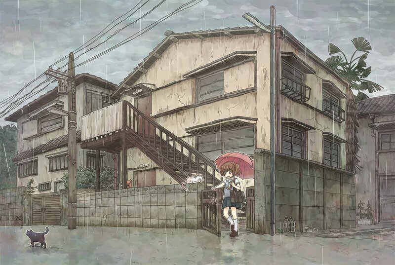 Girl with umbrella in the rain