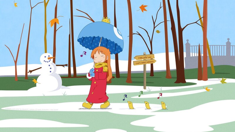 Girl with umbrella in winter park