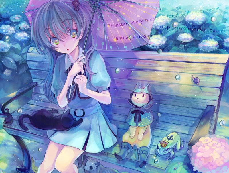 Girl with Umbrella on Bench