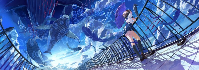 Girl with Umbrella on Bridge