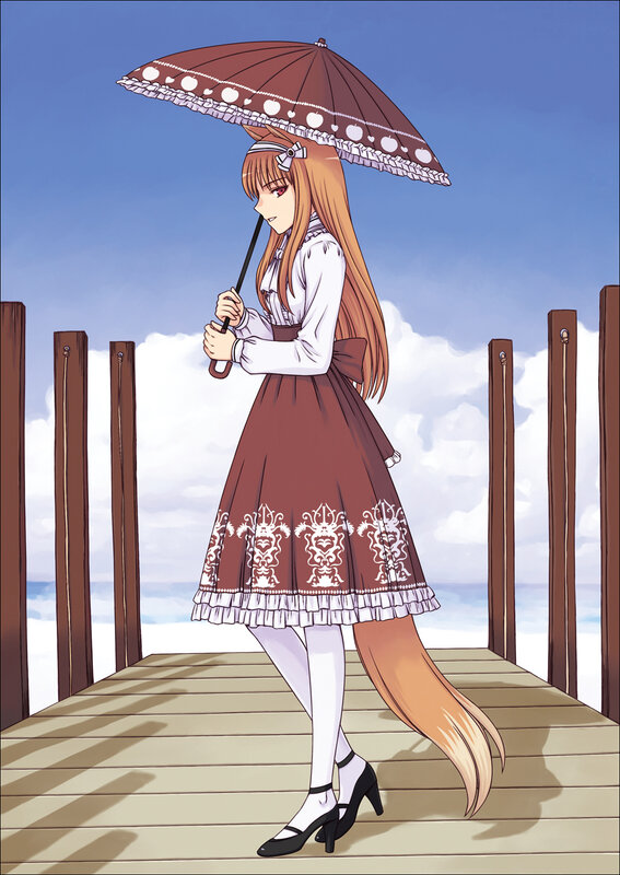 girl with umbrella on pier
