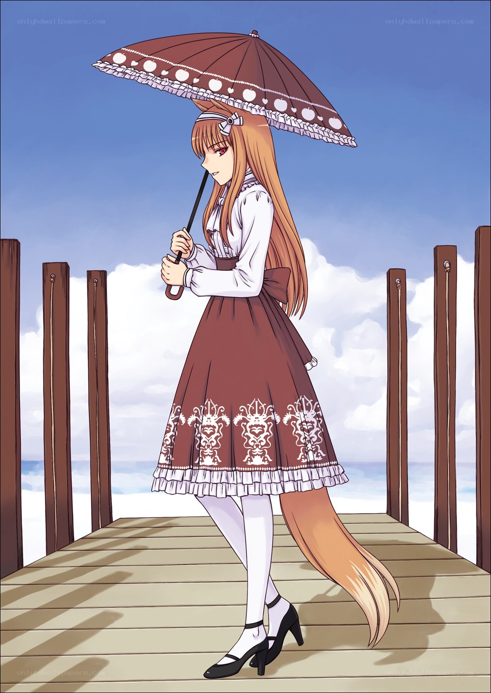 girl with umbrella on pier