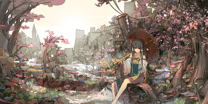 Girl with Umbrella — Pink, Serene