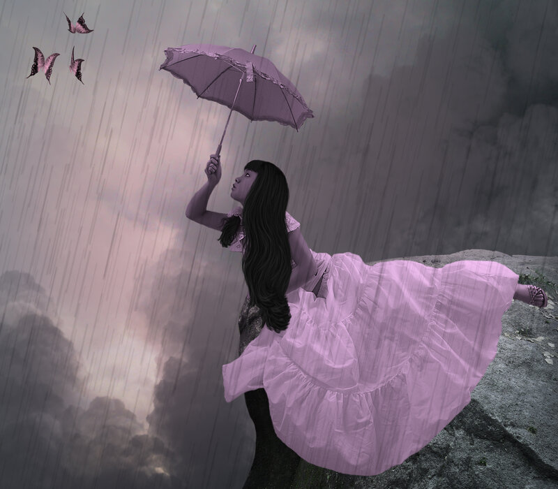 Girl with Umbrella — Purple
