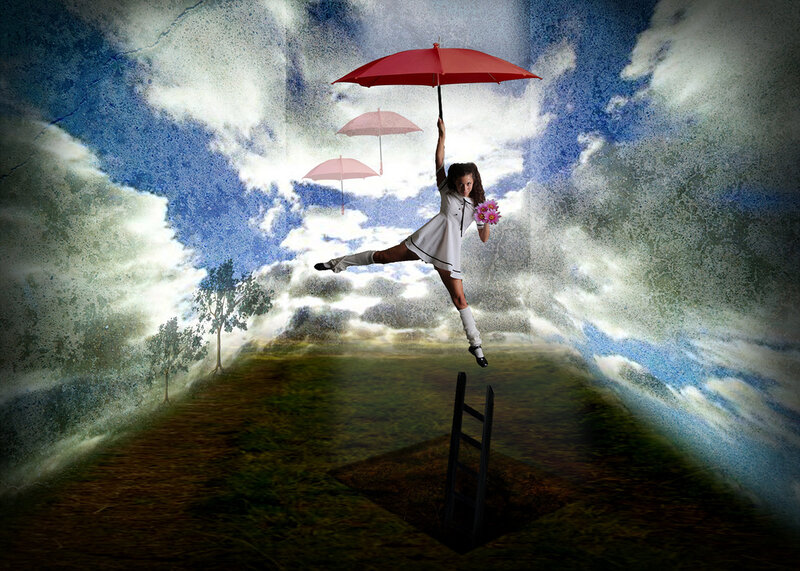 Girl with Umbrella — Red