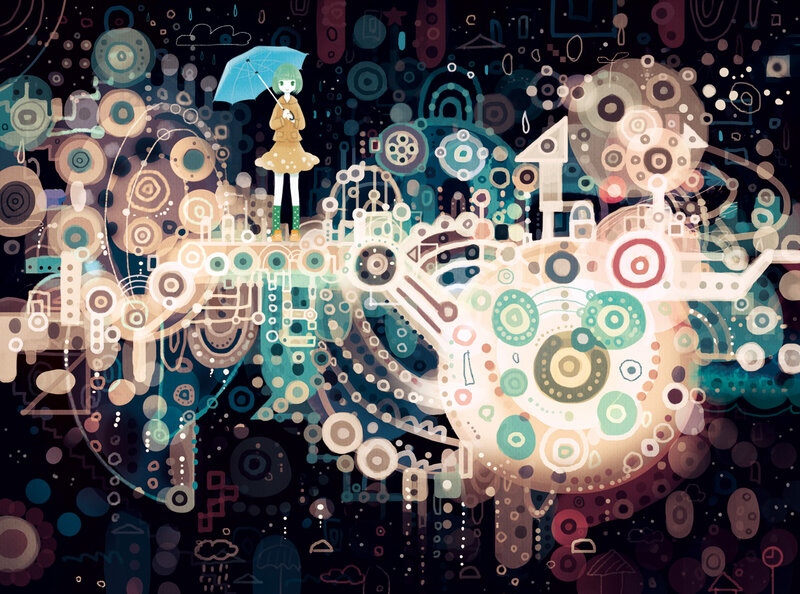 Girl with Umbrella — Teal