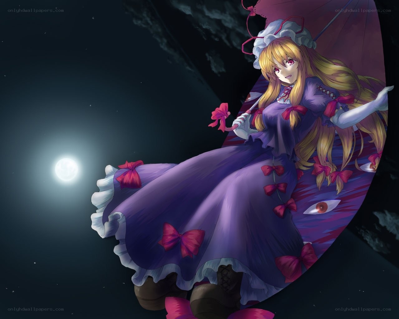 girl with umbrella under moonlight