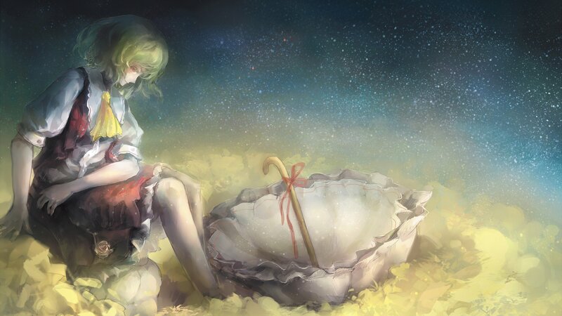 girl with umbrella under stars