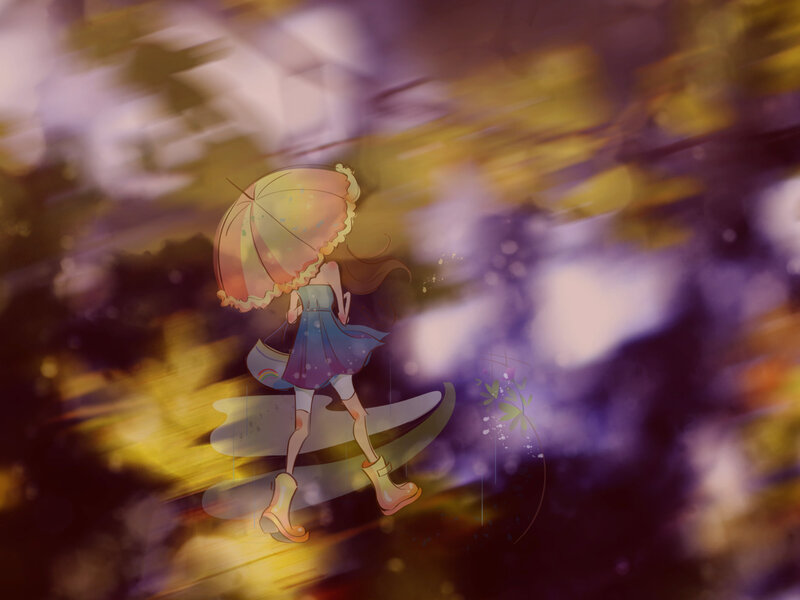 Girl with Umbrella Walking