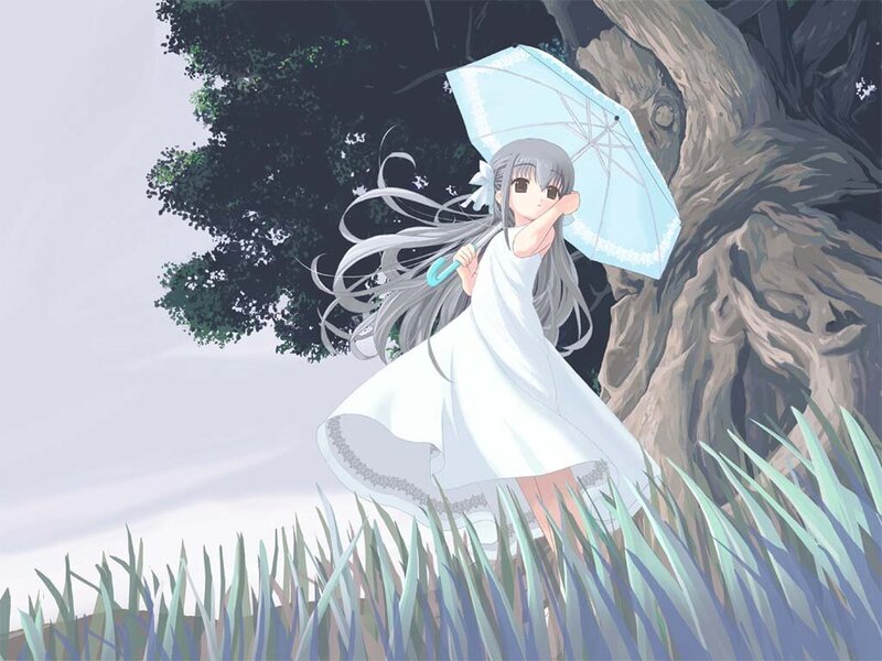 Girl with Umbrella — White, Serene