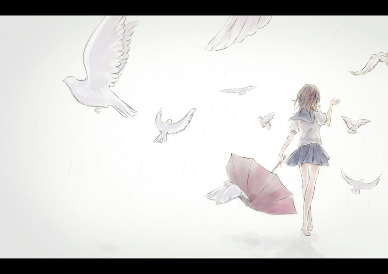 Girl with Umbrella — White