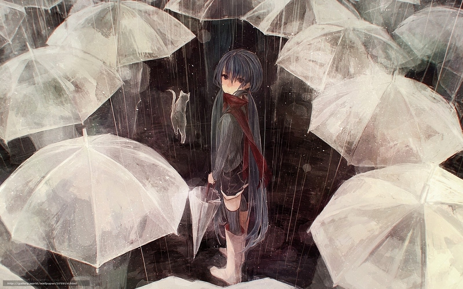 Girl with umbrellas in rain