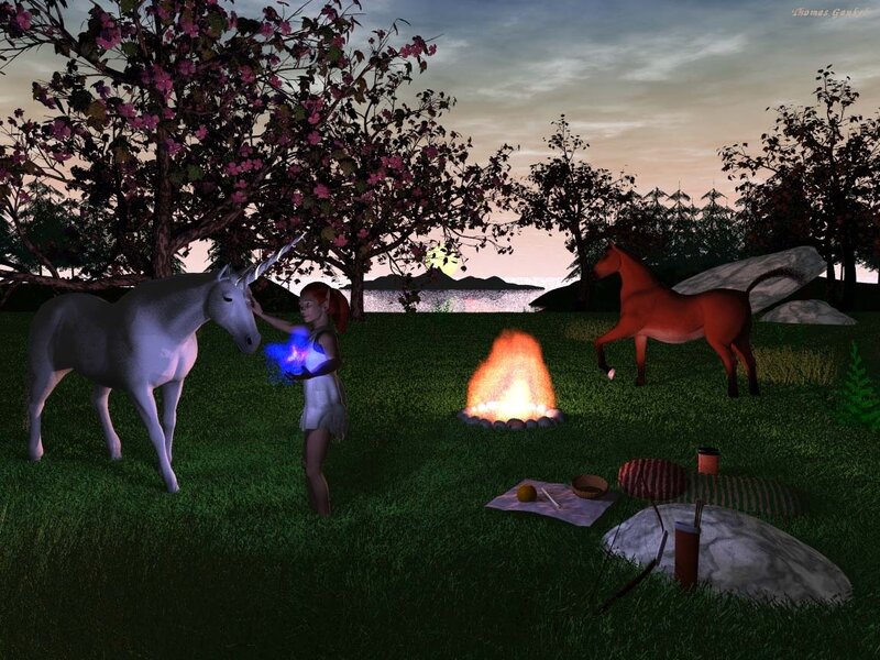 Girl with Unicorn and Horse