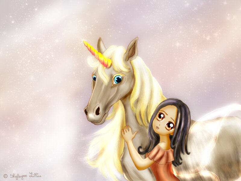 Girl with Unicorn — White
